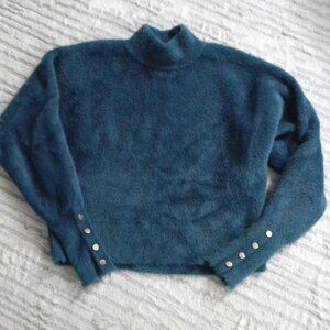BAILEY 44 SOFT TEAL SWEATER W/SILVER CUFF BUTTONS SIZE XS